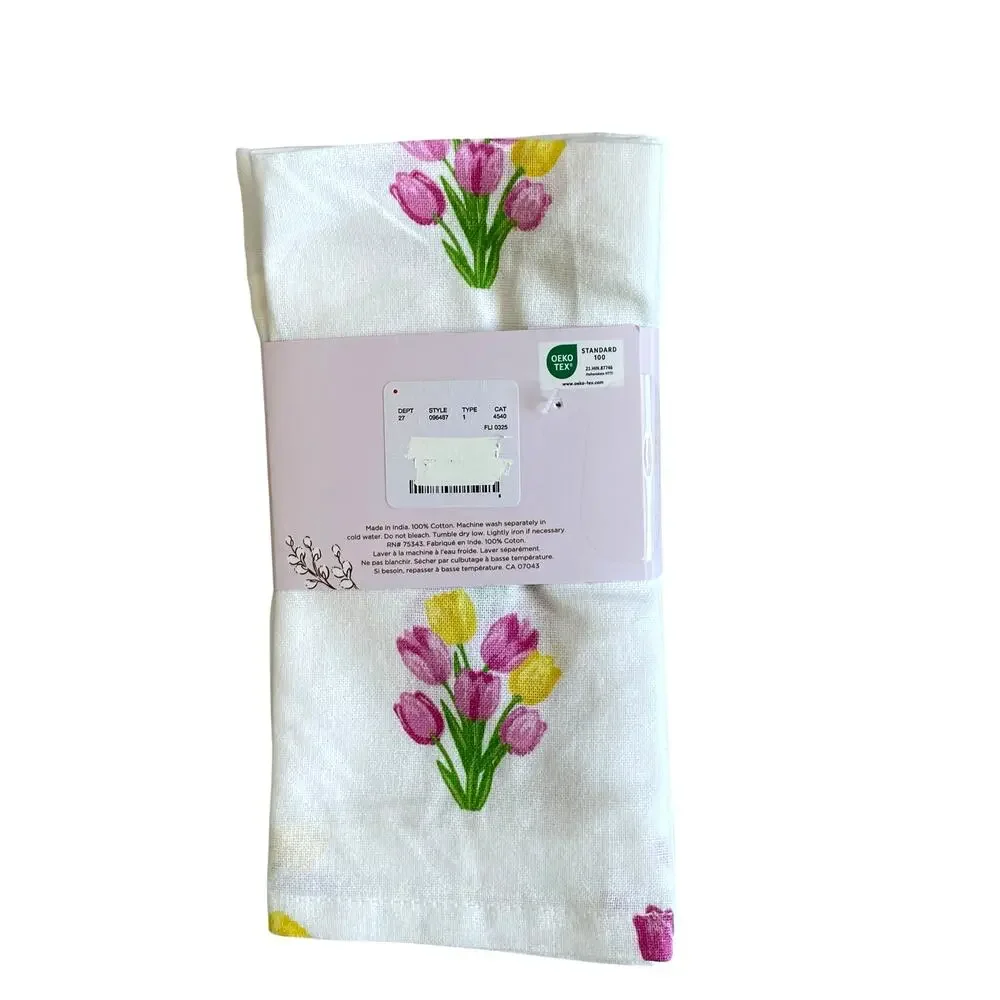 8pc Rachel Ashwell THE FARMHOUSE Cotton Napkins 18x18 Embroidered Tulips New